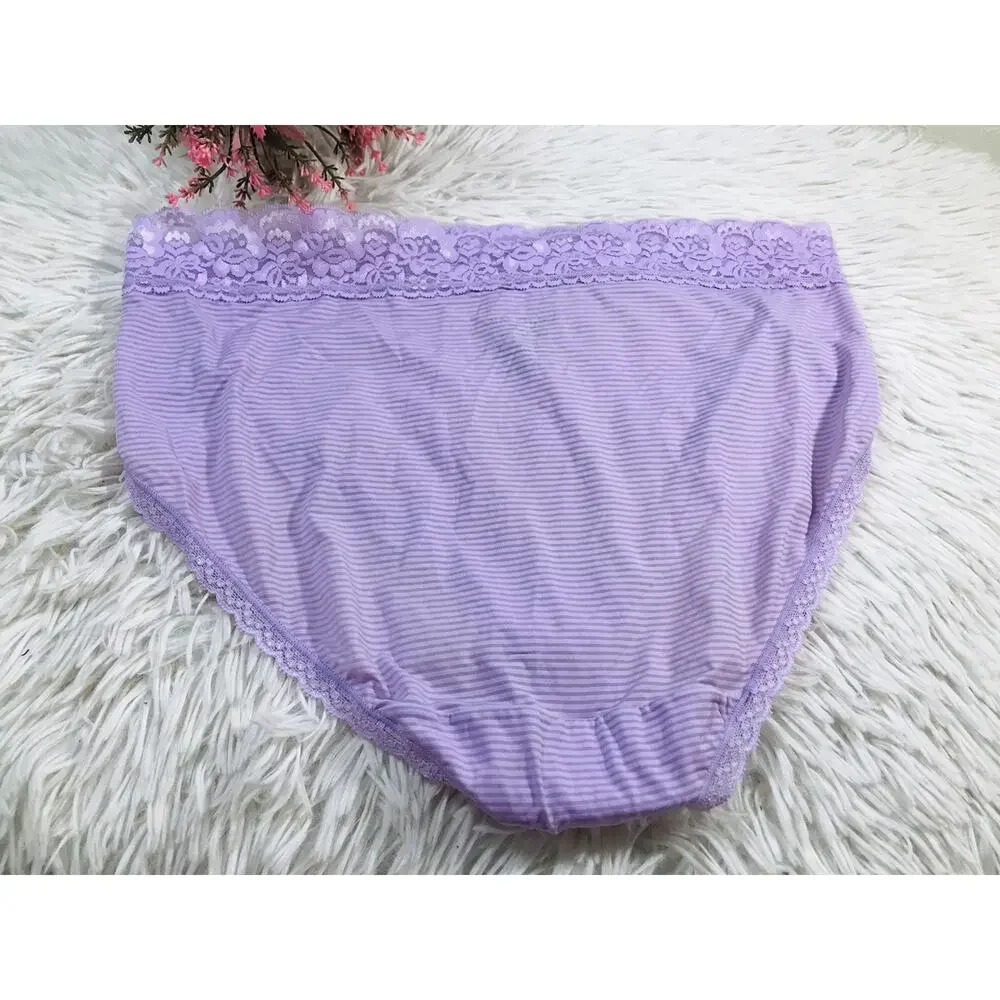 Women Vanity Fair 8/XL Purple Silky Smooth Flattering Lace Hi Cut Panties #13280